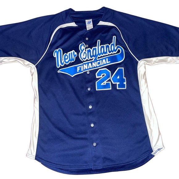 90s New England Financial Embroidered Baseball Jersey XL Rare - Picture 1 of 4